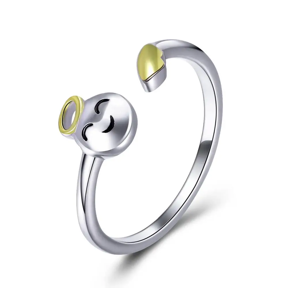 

Cute 925 Sterling Silver Emoj Open Ring for Girls, Silver color