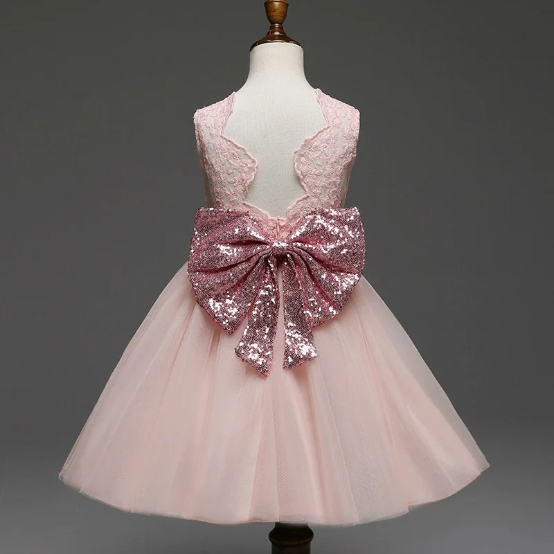 

New Big Bowknot Sequins Little Princess Girl Dress