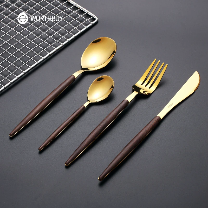 China Suppliers Wholesale Gold Plated Dinnerware Set Stainless Steel Cutlery Set Bulk Gold