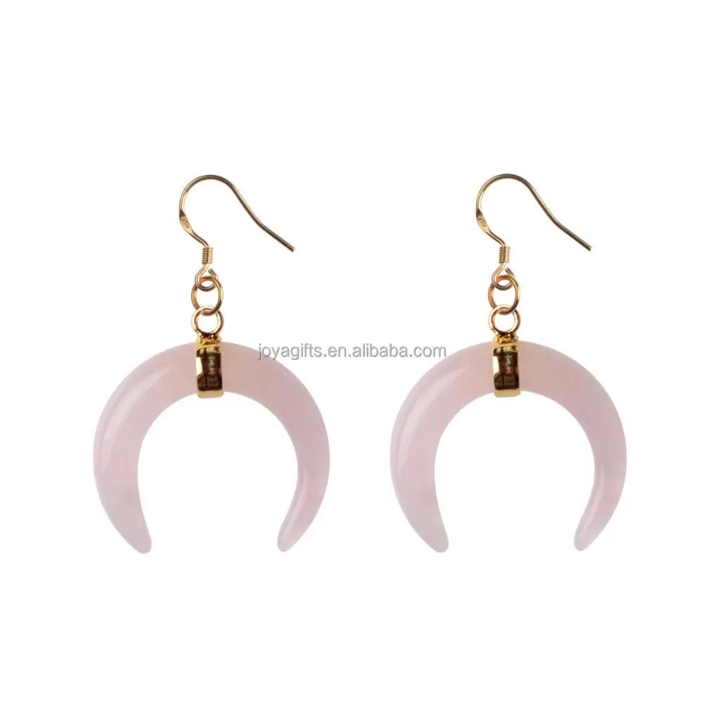

Newest Fashion Rose Quartz Stone Jewelry DIY Design Hook Drop Ox Horn Earrings for Women, Red
