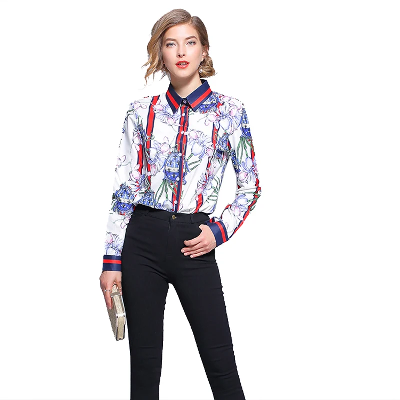 

Wholesale In-stock Fancy Print Long Sleeve OL Casual Blouse Women