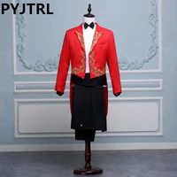 

Black White Red Singer Stage Show Host Ceremonies Tuxedo Classic Wedding Mens Suits With Pants Men Tailcoat
