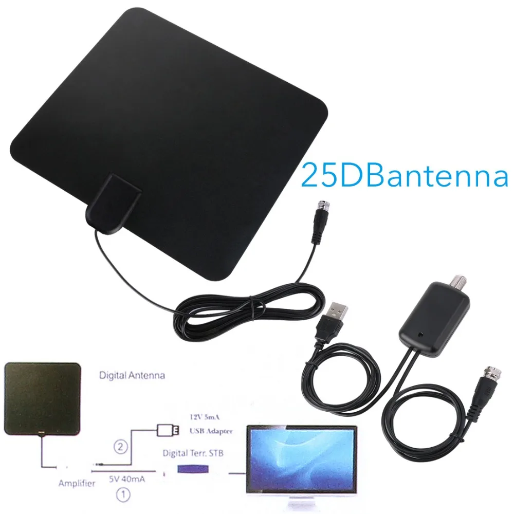 

XINGDOZ hd free flat stick clear tv digital hd antenna types, Black