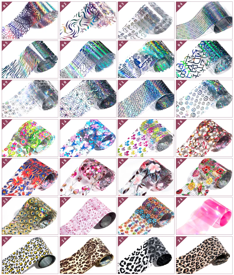 

Wholesale Over 400 Designs Plastic Paper Nail Transfer Foil Sticker Decal in Stock, 259 colors