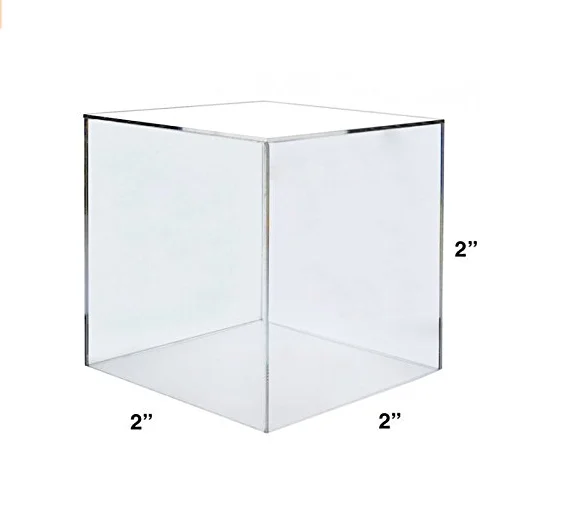 Premium Crystal Clear Acrylic 5 Sided Display Case 2" Sq Cubes Display