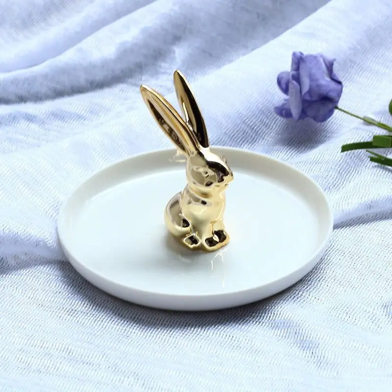 

Home Decor Ceramic Gold Rabbit Jewelry Dish Ring Dish Wedding Gift Ring Holder Engagement Display Tray, As photos or customized