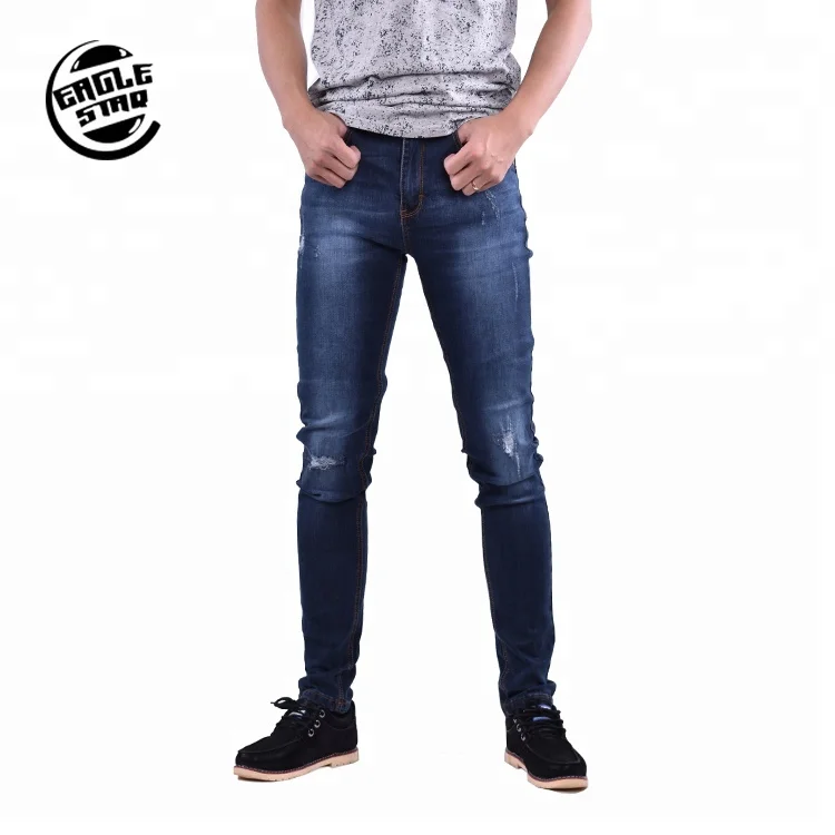 

Hot selling high quality stretch skinny biker men jeans with ripped selvedge monkey wash elastic slim grind male denim pants, N/a