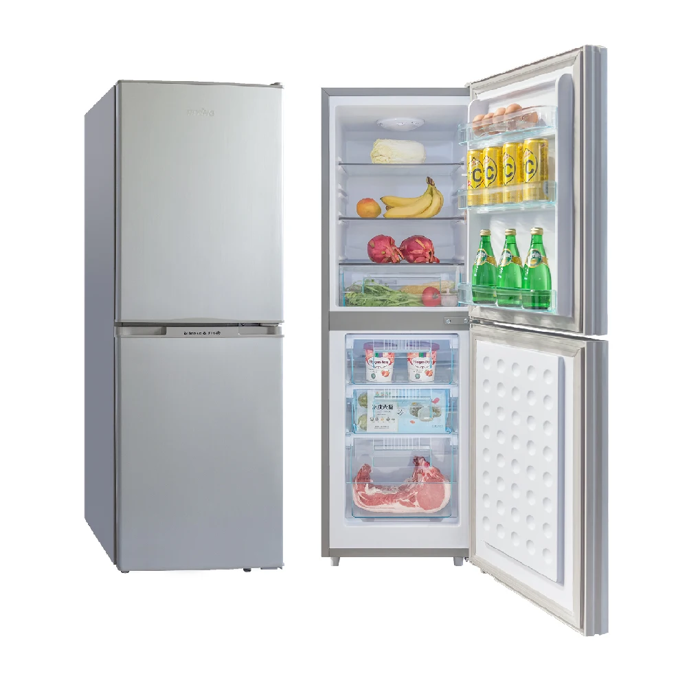 206 Liter Double Door And Bottom Freezer Stainless Steel Household