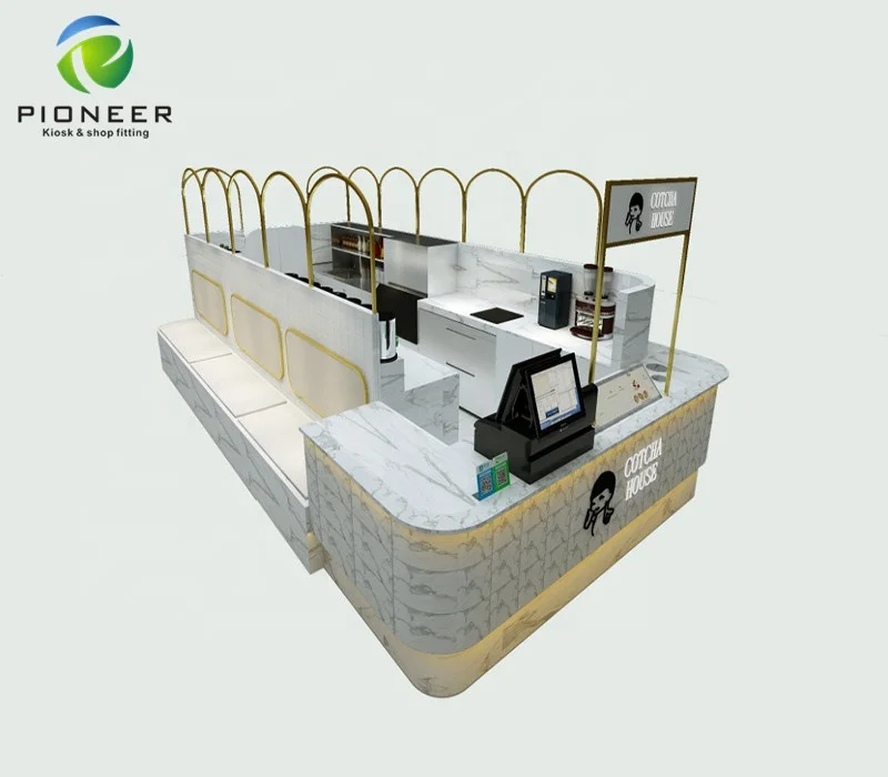 

Modern Shopping Mall Kiosk 3D Design Fast Food Kiosk Bubble Tea Kiosk Juice Bar Counter for Sale, Customized color