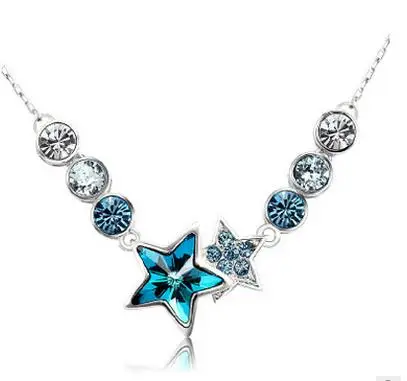 

Top Quality Small Five-pointed Star pendant Blue Austrian Crystal Pendant Necklace Chain For Women Girl Wedding Jewelry