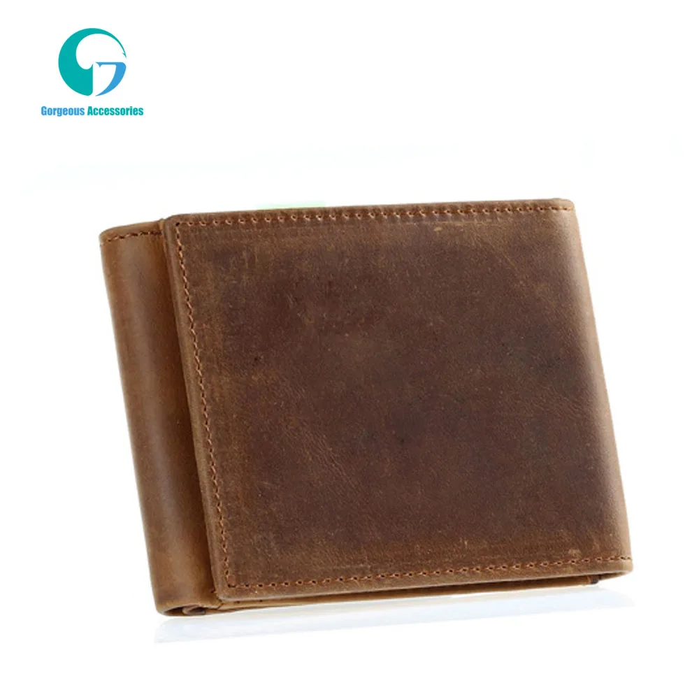 

Vintage Large Capacity Purse Short Real Leather Purse Card Holder Crazy Horse Wallet For Men, Brown