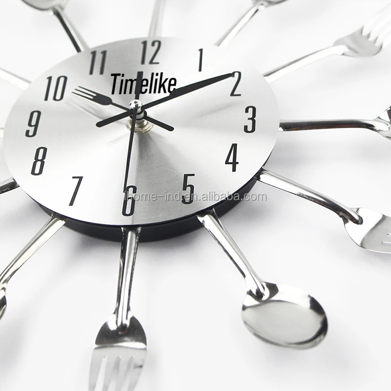 

Home Decor Kitchen Knife and Fork Clock Digital Wall Clock Cutlery Metal Modern Quartz Analog Living Room Antique Style Creative