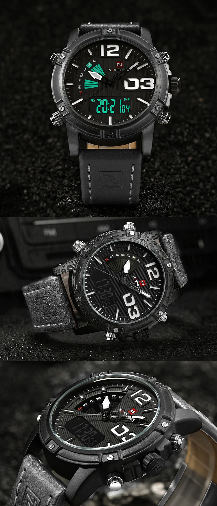 NAVIFORCE 9095 Men's Fashion Sport Watches Men Quartz Analog Date Clock Man Leather Waterproof Watch Relogio Masculino