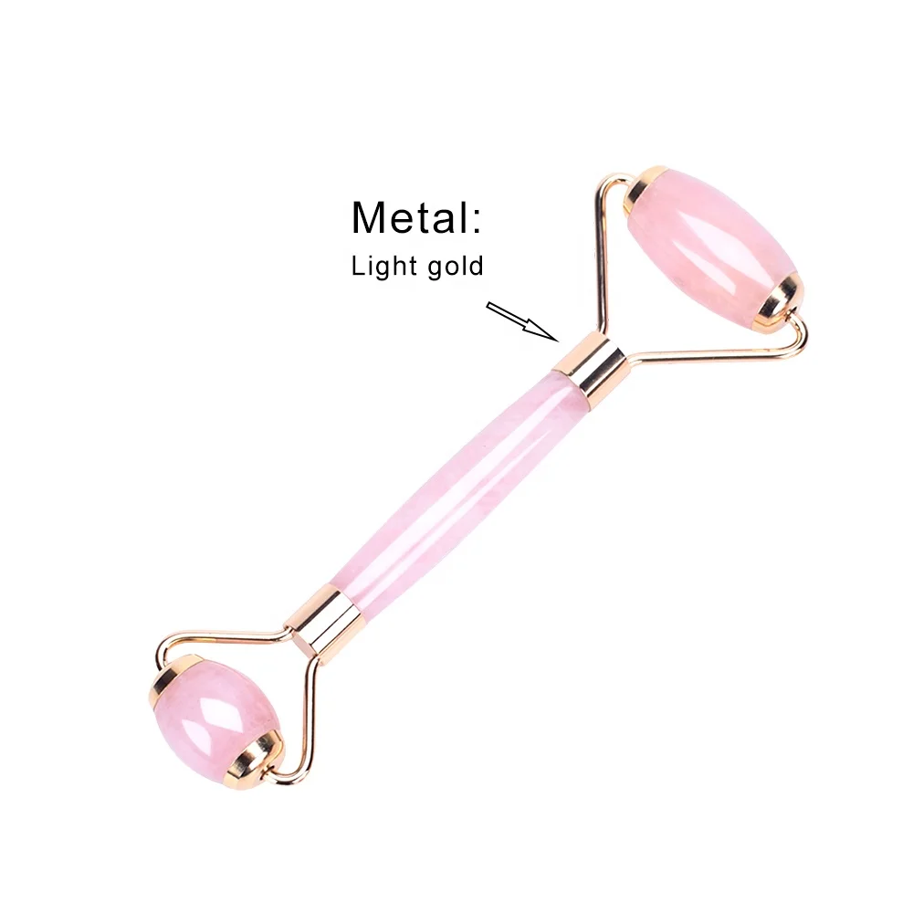 

2019 New Arrival Reinforced Rose Gold Metal Cap Jade Roller and gua sha tool Anti aging Facial Massage Gift Set, Pink