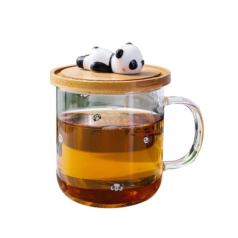 

Zogifts transparent panda bamboo and wood lid cartoon coffee cup with lid