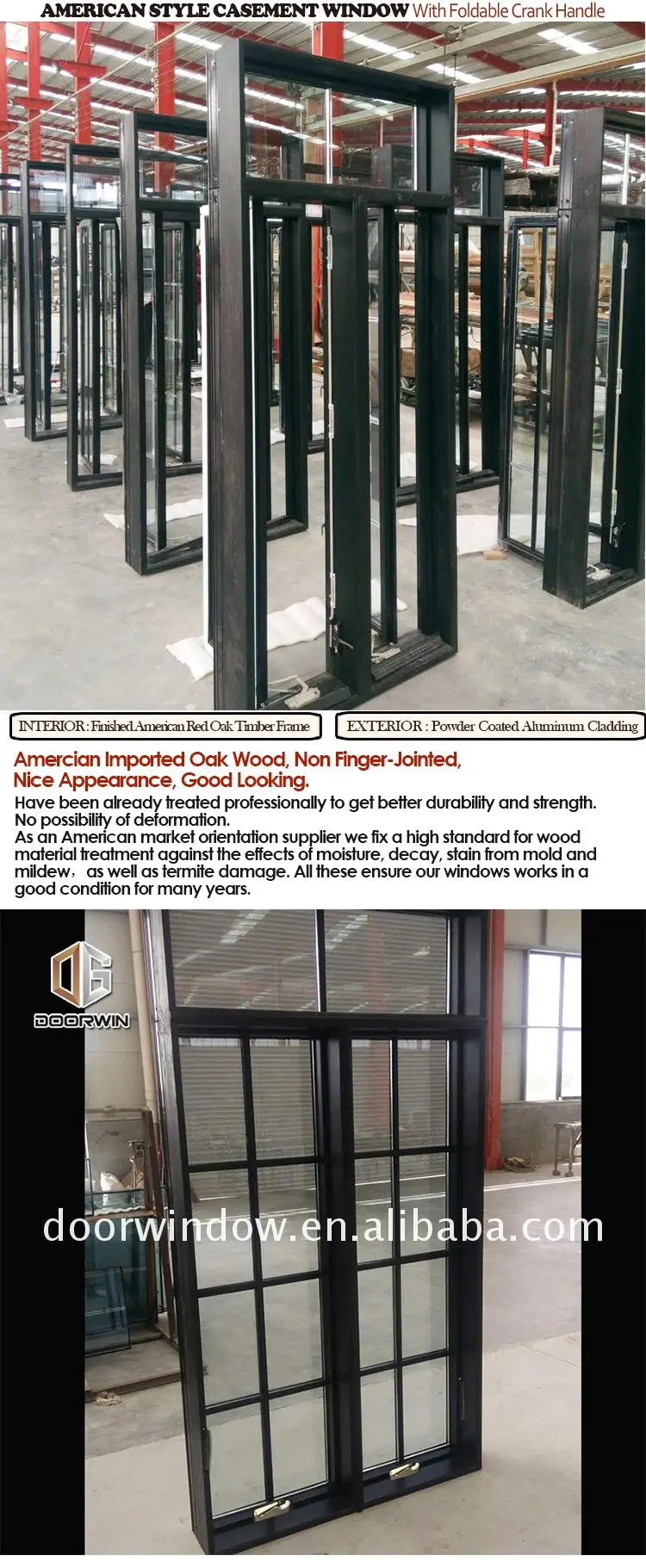 Factory direct price aluminium window grill design casement with