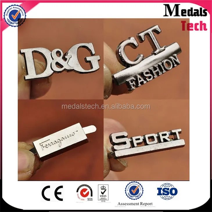 Personalized metal shoe brand nameplate / metal lapel pin for bag/metal bag brand with buckle