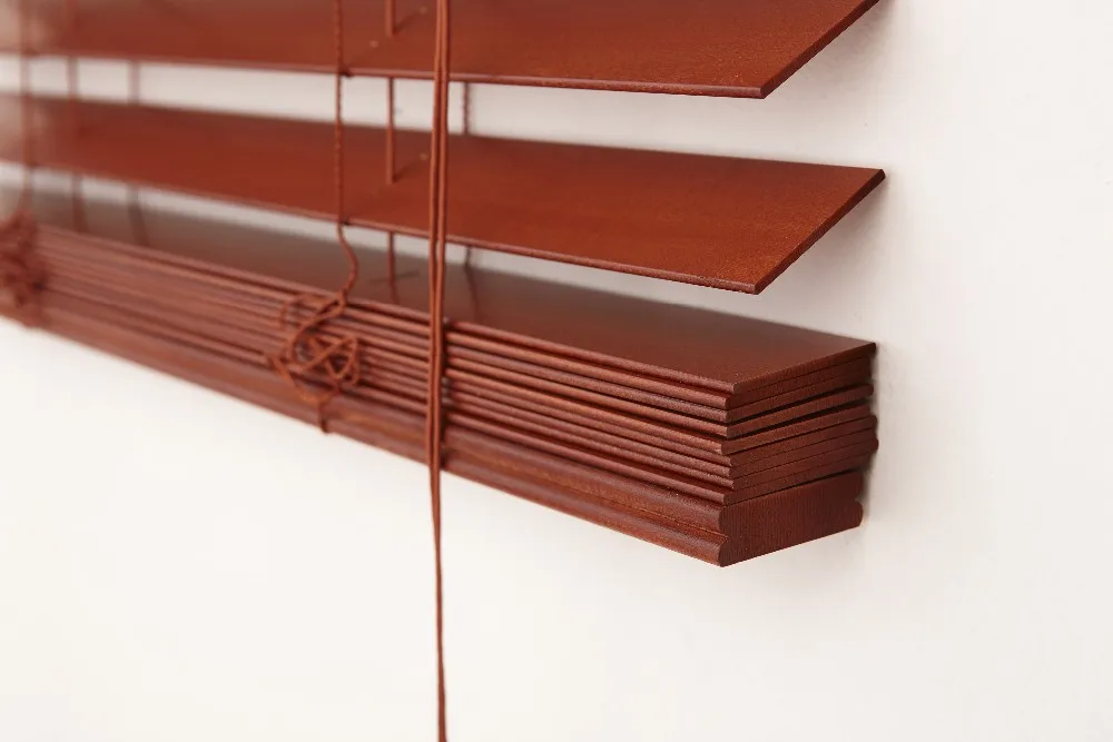 Ladder String Fashionable Customized Motorized 35mm Slats Wooden Blinds