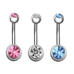 Double gem ball navel piercing surgical steel body jewelry crystal belly ring