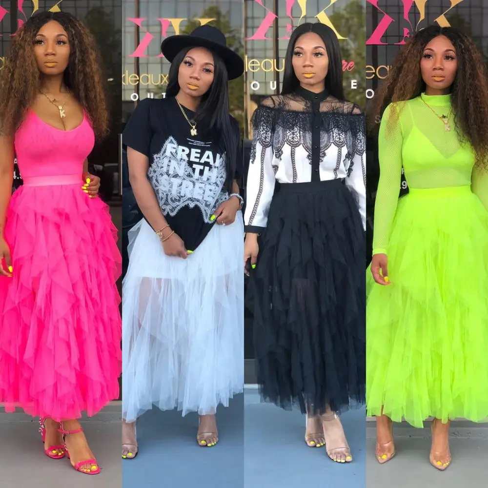 

Women clothing 2019 cupcake pleated magic wrap long tutu skirt