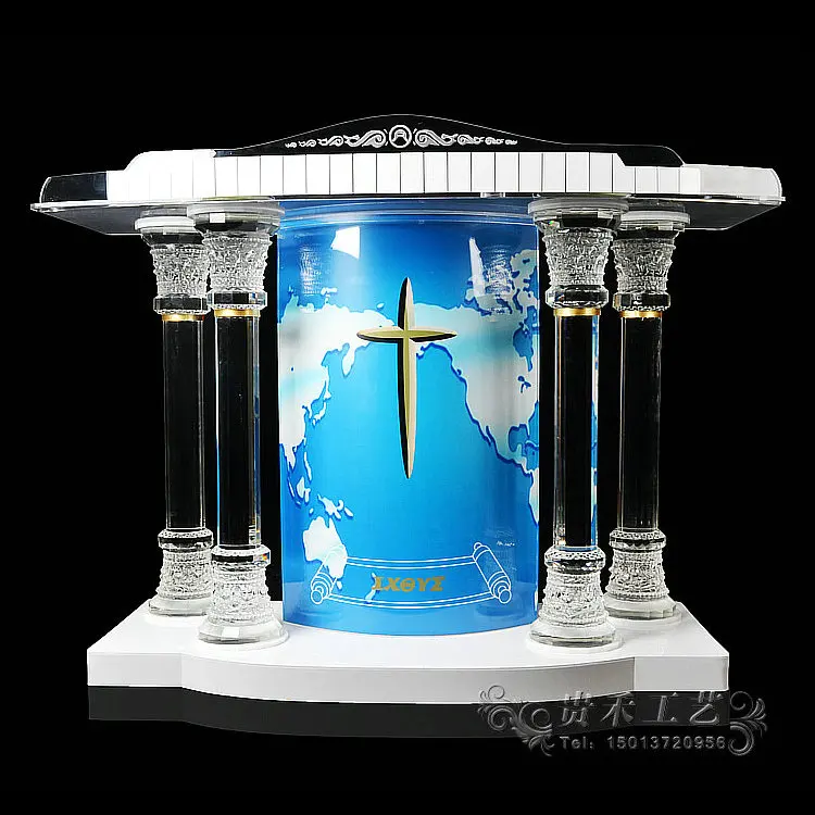 

High Quality Acrylic Church Lectern Transparent Crystal Pillar Pulpit Glass
