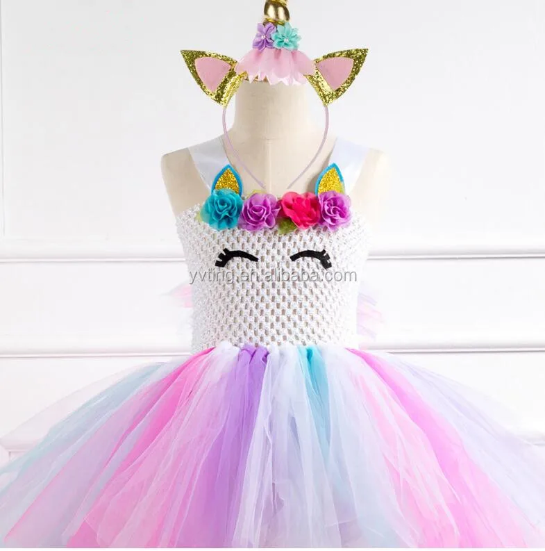 Fashion New Handmade Net Yarn Princess Tutu Skirt Children's Unicorn Cosplay Dress