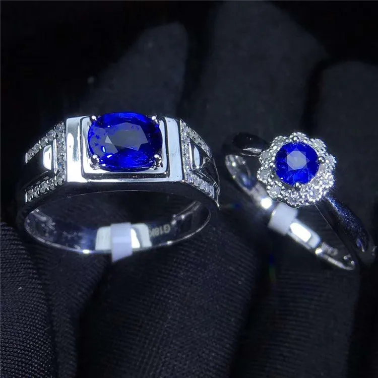 

Wholesale SGARIT classic engagement wedding jewellery real diamond natural blue sapphire couple ring jewelry 18k white gold