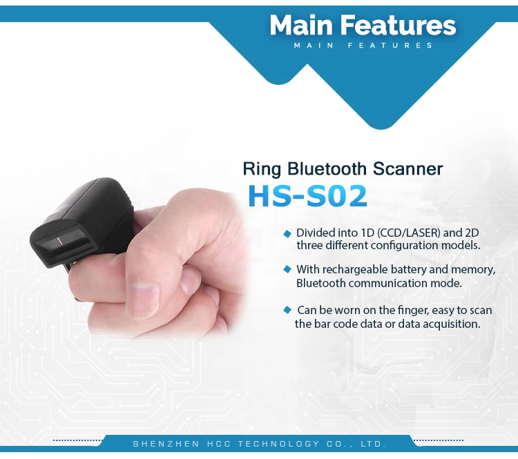High Scan Pro Mini Laser 1D Ring Bluetooth Bar code Scanner For Data Collection HS-S02L