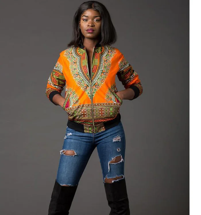 Fashion Long Sleeve Dashiki African Print Casual Short Jacket Coat Women Clothing