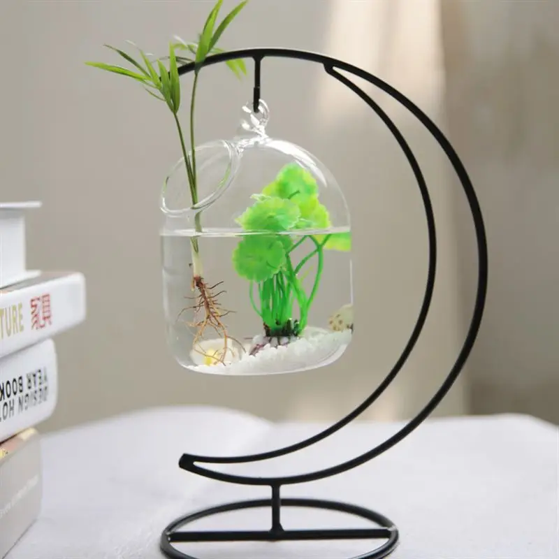 Creative Hanging Glass Transparent Hydroponic Vase Wrought Iron