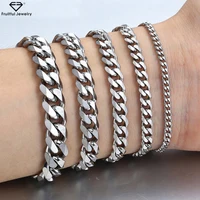 

3-11mm custom Men's Silver Stainless Steel initial Bracelets Curb Cuban Link Chain Bracelets For Men Women Wholesale Jewelry