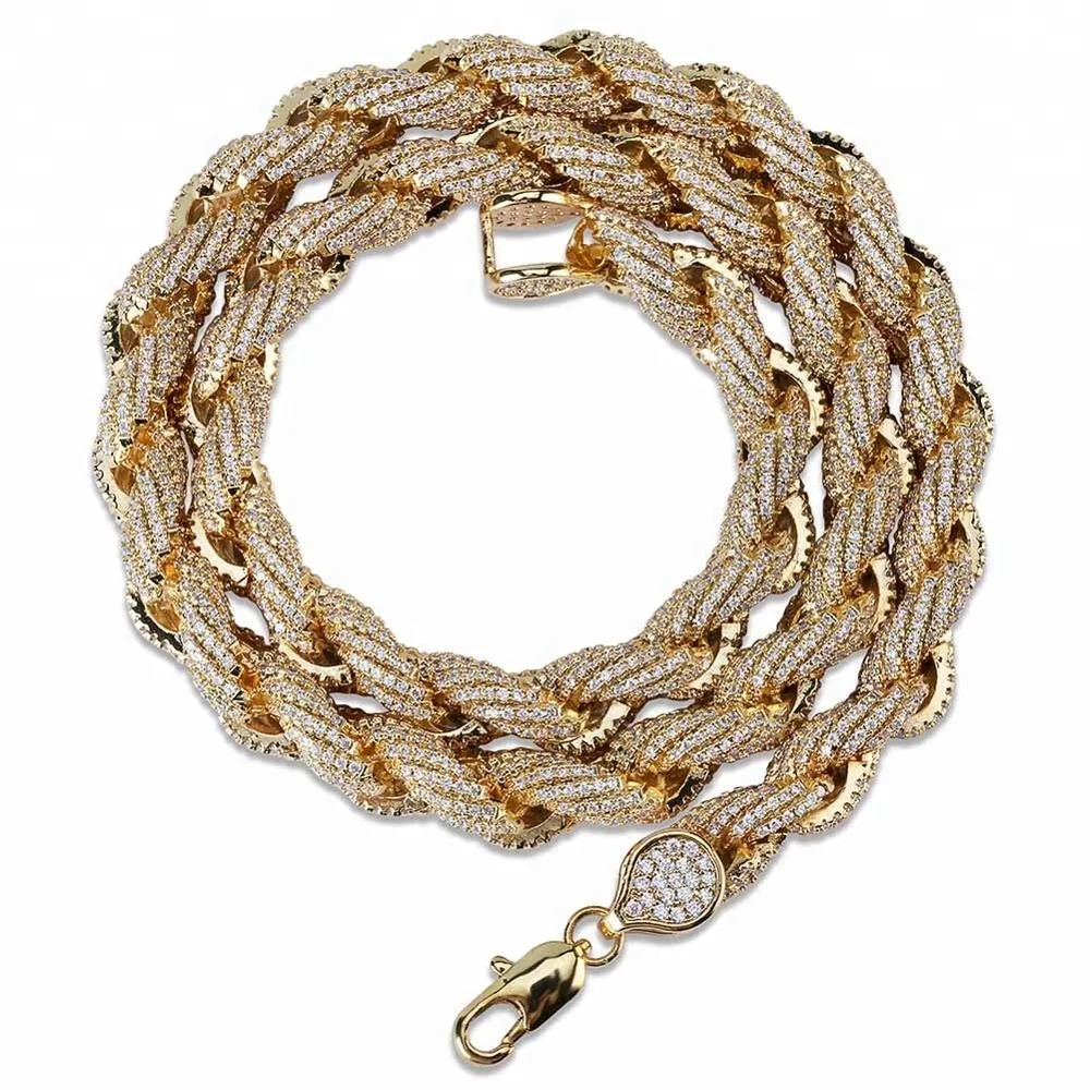 

Hip Hop Jewelry Gold Twist Chain Micro Pave CZ Men Necklace