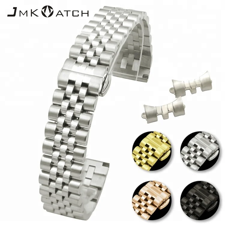 

Five beads solid interface universal Metal Strap Wrist Bracelet Watch Band for rolex citizen watch, Silver/black/gold/rose gold