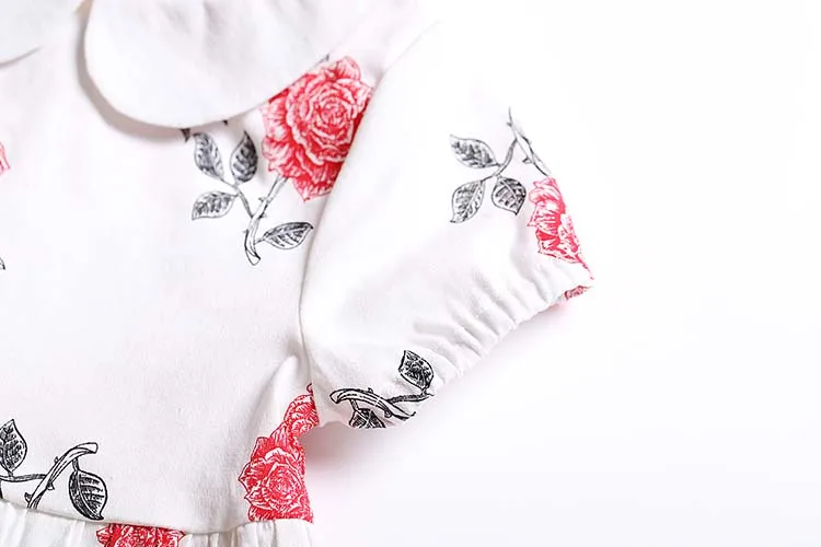 
wholesale 100% cotton floral bow neck short ruffle sleeve summer dress girl 