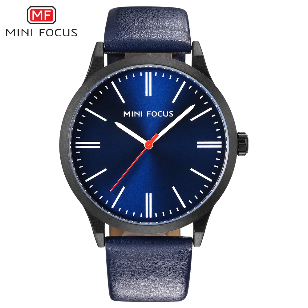 

MINI FOCUS mens real leather band waterproof calendar sports quartz watch, 4 colors