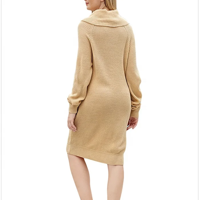 

Long Women's Turtleneck Ribbed Turtleneck Women's Knit Sweater Dress, Customized color