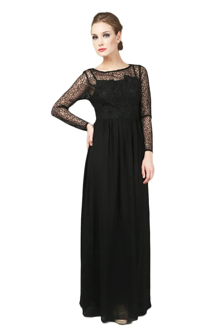 Latest Designs Party Gown Black Evening Dresses With Lace Long Sleeves ...