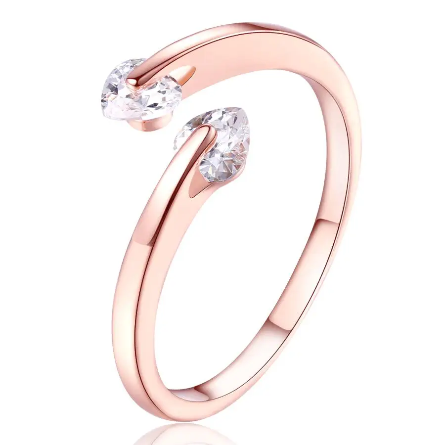 

2018 The new super flash double zircon ring female love Rose gold/silver CZ heart wedding ring, N/a