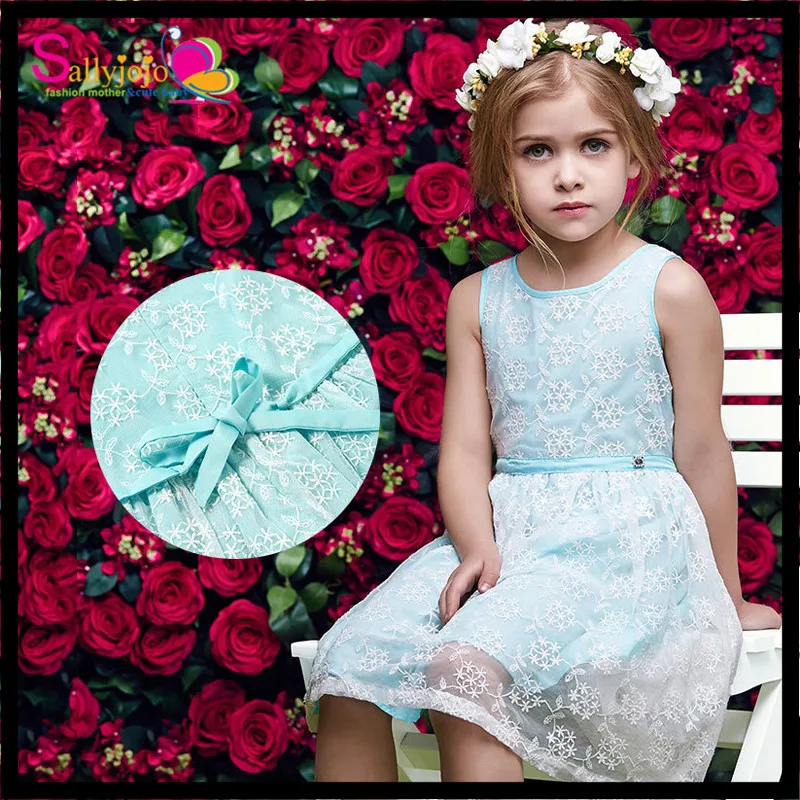 New light blue girls lace font b dress b font little girl party font b dress