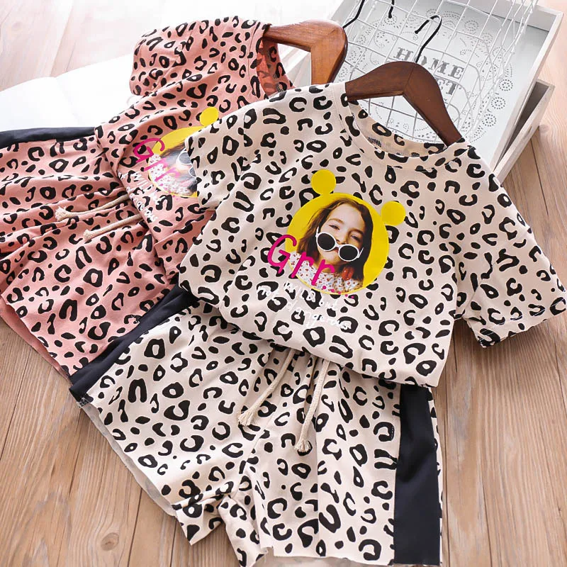

Wholesale 2019 Girls summer kids leopard t-shirt + shorts 2pcs suits fashion clothing Set, N/a