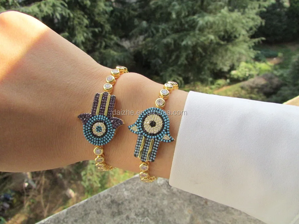 

in stock 2021 fashion pave turquoise fatimas hand charm tennis bracelet