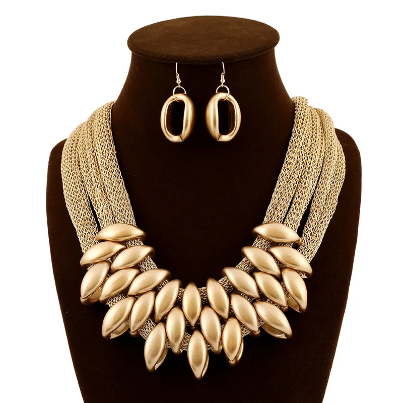 

Fashion jewelry 2018 women costume statement gold earring necklace sets, 2 colors