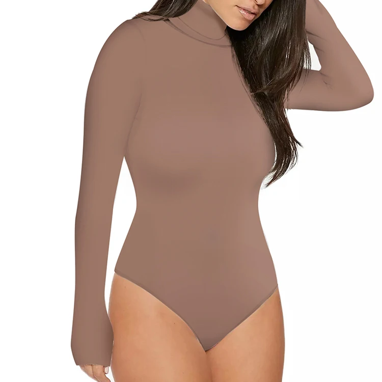 

HEXIN Women's Long Sleeve Cotton Turtleneck Bodysuit Lingerie, As shown womens long sleeve blouses