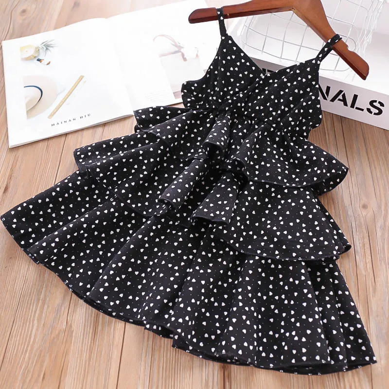 

2019 new Wholesale summer Girls kids fashion black heart print sling dress