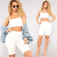 

Sexy Short Two Piece Set Crop Tops And Biker Shorts Bodycon Matching Sets Summer Clothes For Women Y11760