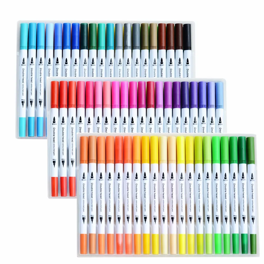 60 Colours Dual Tip Art Marker Including 2mm Flexible Brush Tip And 0 ...