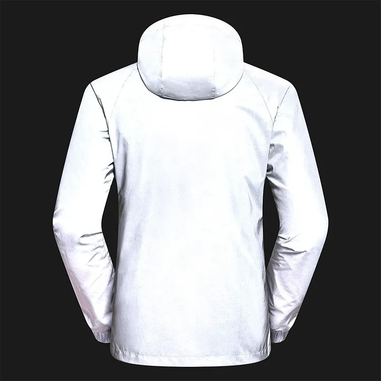 Fashion Style 100 Polyester Plain Zipper Hoody Gray Jacket Reflective