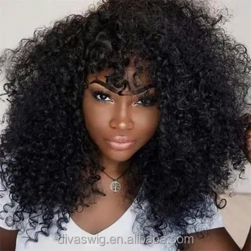 

Diva1 HD lace frontal wig mongolian kinky curly hd lace 4b 4c afro human hair wigs with bang for black women