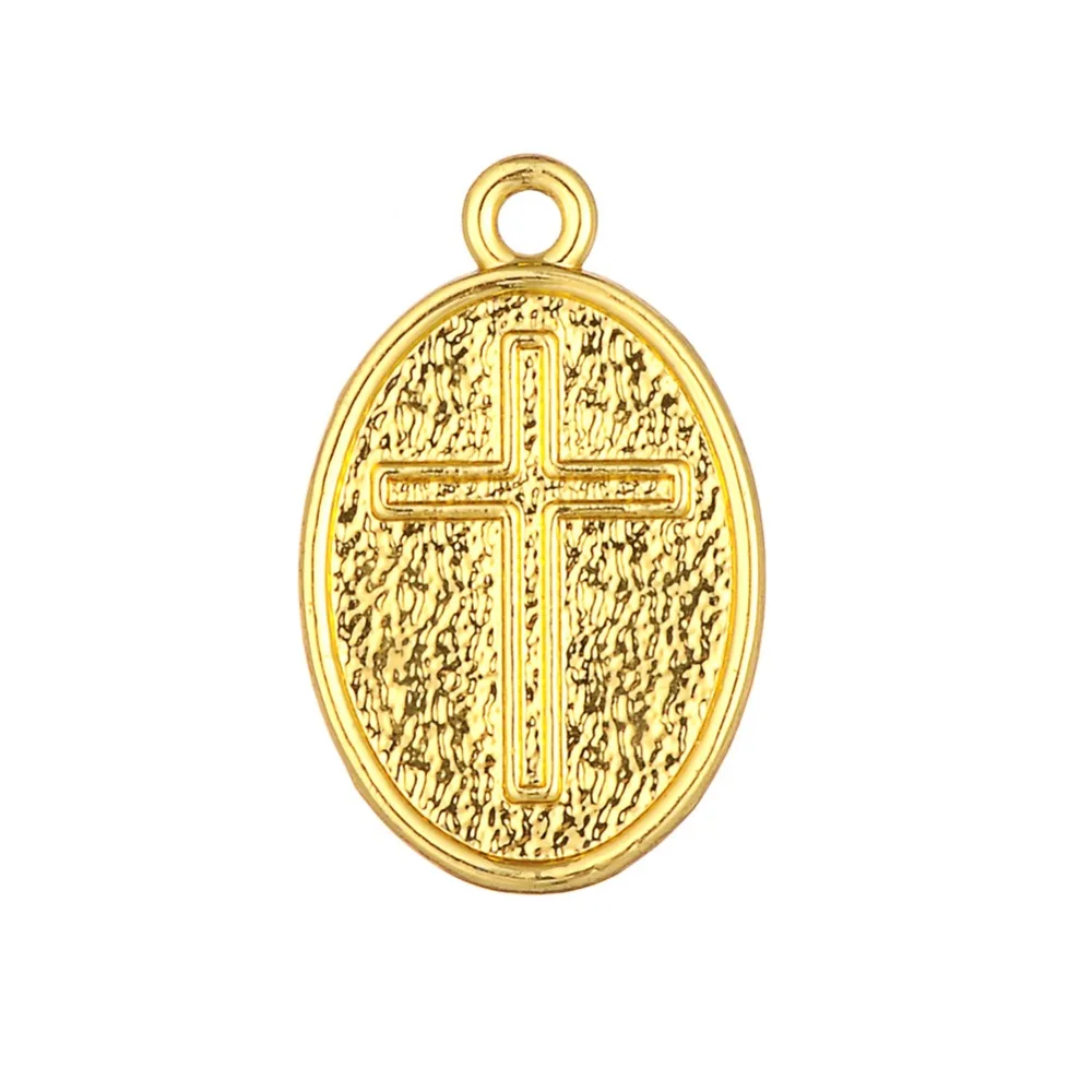 

18k gold cross in oval disc religious decoration charms