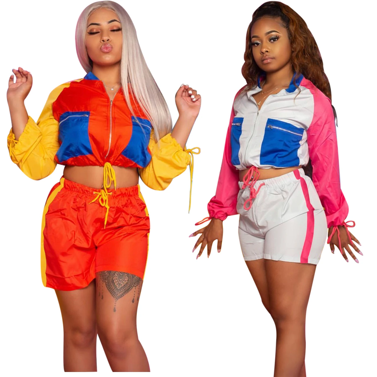 

Summer sport dress with matching color round neck and long sleeve suit